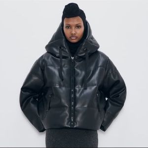 Zara Faux Leather Puffer Jacket